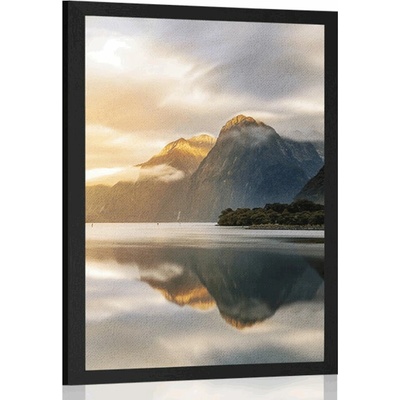 Plakát fascinující východ slunce na horách - 20x30 black