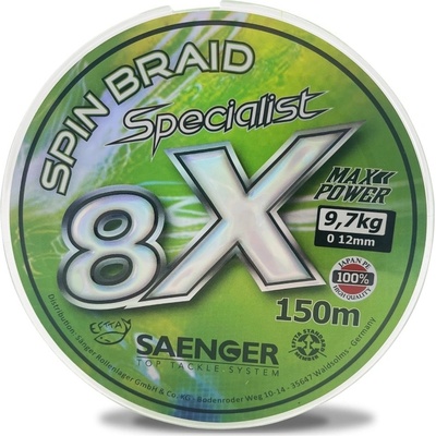 Saenger šňůra 8 X Specialist Spin Braid 150m 0,18mm zelená
