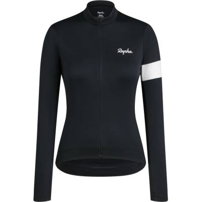 Rapha Дамска фланелка с дълъг ръкав за колоездене Rapha Women's Core Thermal Long Sleeve Jersey Cycling jersey - Black / White (156-2707-0116)
