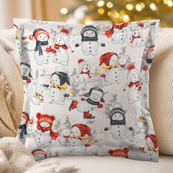 Biante bavlna s lemom Sandra SA-661 Snehuliaci na svetlo sivom 45 x 45 cm