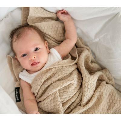 Lullalove Lehká dečka z vlny Merino Motýlek Premium Béžová