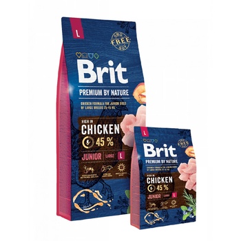 Brit PREMIUM Puppy/JUNIOR L BY NATURE- Суха храна за млади кучета от големи породи с 45% прясно пилешко месо 15 кг