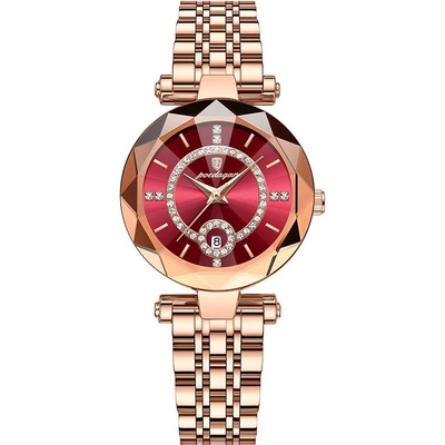 Poedagar Дамски часовник Poedagar CS1495, неръждаема стомана, розово злато, червен циферблат (CS1495)