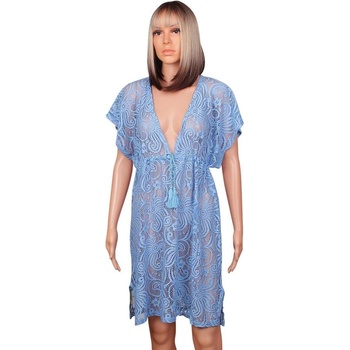 Синя мрежеста туника за плаж с цветя