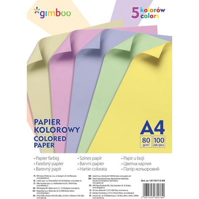 GIMBOO Цветна хартия Gimboo, 5 цвята пастел, А4, 100 листа (26742-А)
