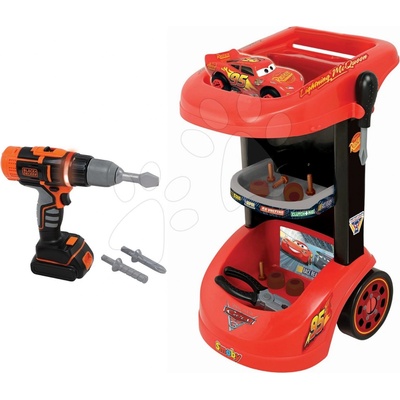 Smoby Cars vozík s Mc Queen autem a mechanickou vrtačkou na kolečkách