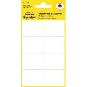 Avery-Zweckform Етикети, 38x29 mm, ръчно изписани, заоблени ъгли, AVERY ZWECKFORM, 40 етикета в опаковка 3078 (3078)