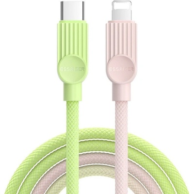 Essager ES-X73 opletaný nabíjací a dátový USB-C na Lightning 2m zelenoružový