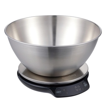 Klausberg Кухненска везна с купа Klausberg KB 7939, 5 Kg, Bluetooth, Мобилно приложение, LED, ТАРА, Течности, 4 хранителни стойности, Инокс