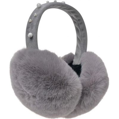 Plyšové šedé klapky na uši s perličkami