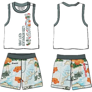 Guess Бял потник с многоцветни къси панталони за бебе момче Guess