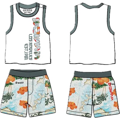 Guess Бял потник с многоцветни къси панталони за бебе момче Guess