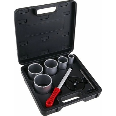 Sada karbidových vykružovacích korunek 33-83mm s pilníkem, plastový kufr