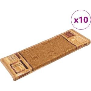 vidaXL Самозалепващи стелки за стълби, 10 бр, 65x21x4 см, бежови