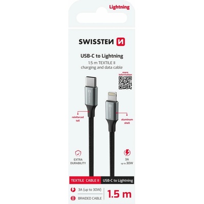 Swissten 71529203 Textile II USB-C / Lightning 1,5m černý