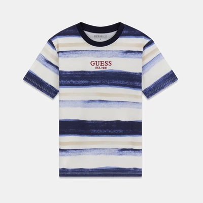 GUESS Oversize Тениска райета в сини нюанси за момче и надпис Guess