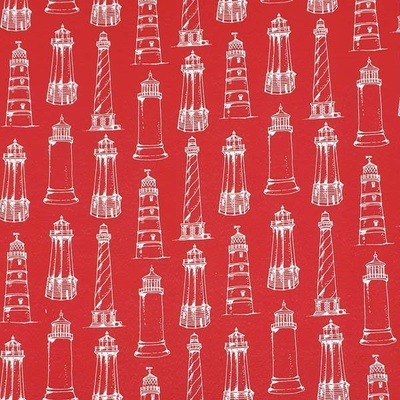 Dekoračná látka červená, biele majáky, š.140