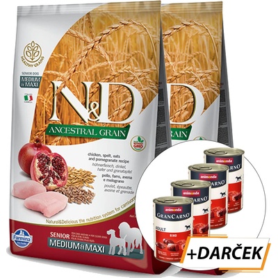 N&D dog LG Senior Medium & Maxi Chicken & Pomegranate 2 x 12 kg