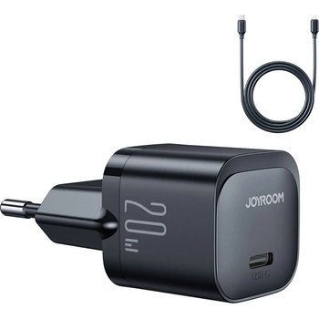 JOYROOM Mini PD Fast Charging Kit USB-C 20W - захранване за ел. мрежа с USB-C изход с технология за бързо зареждане и USB-C към Lightning кабел (черен) (D62935)