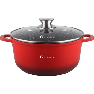 Goldmann Тенджера Goldmann GM-7324R, 4.5 л, 24 см, Мраморно покритие, Стъклен капак с отвор за пара, Индукция, Червен