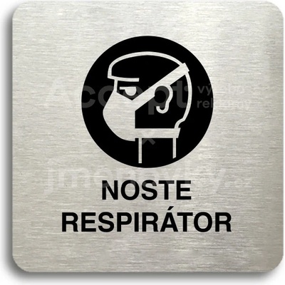 ACCEPT Piktogram noste respirátor - stříbrná tabulka - černý tisk bez rámečku