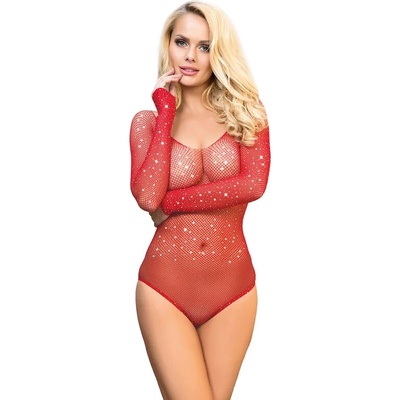 Мрежесто боди със скъпоценни камъни - Fishnet Body Red S/M/L (D-241379)