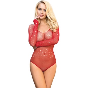  Мрежесто боди със скъпоценни камъни - Fishnet Body Red S/M/L (D-241379)
