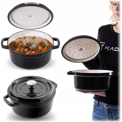 Kadax Hrnec tradiční litinový smaltovaný černý 4,5 l 23 cm s poklicí