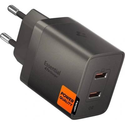 Spigen ESSENTIAL EE472EU-GAN мрежово зарядно устройство с 2 Type-C изхода, 47 W, PD бързо зареждане, ТЪМНОСИВО ACH10450 (ACH10450)