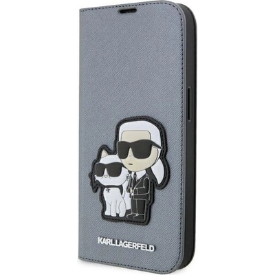 KARL LAGERFELD Калъф Karl Lagerfeld KLBKP14LSANKCPG за iPhone 14 Pro 6.1", сребрист/ сребрист, Saffiano Karl & Choupette (KF001616-0)