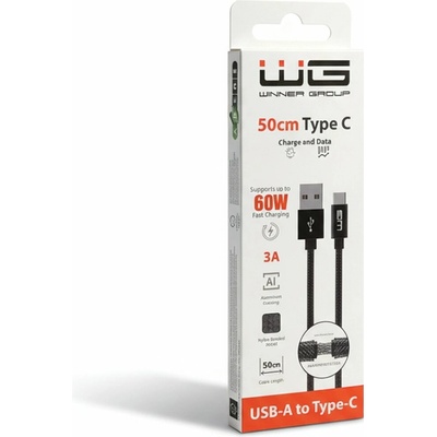 Winner WINTYPCUS50CM dátový USB-A/USB-C, 3 A, 0,5m, černý