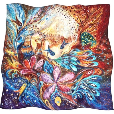 letuškový hedvábný šátek s pávem pestrobarevný – Zboží Dáma