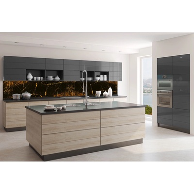 DIMEX ART Фототапет за кухня - черен и златен мрамор 350 x 60 см