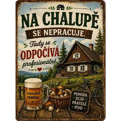 CAB Design - Metal Signs & Decor Plechová ceduľa Na chalupě se nepracuje. Tady se odpočíva profesionálně