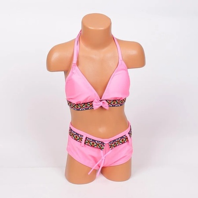 Детско-юношески бански в розов цвят с панделка