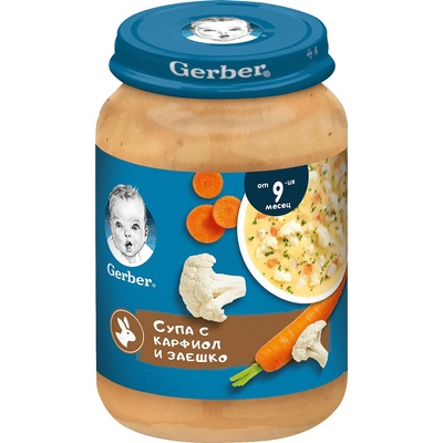 Gerber - Пюре супа от карфиол и заешко 9 месец 190 гр