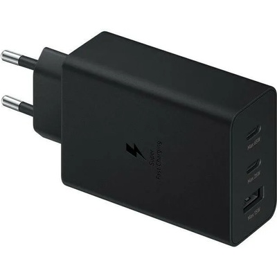Захранване за ел. мрежа за лаптопи, смартфони и таблети с USB-A и 2xUSB-C изходи с технология за бързо зареждане (черен) - Samsung Power Adapter Trio 65W Wall Charger EP-T6530NB (ритейл опаковка) (EP-T6530NBEGEU)