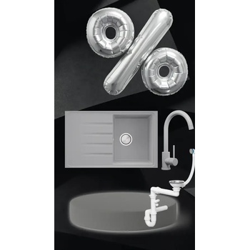 Твоят Стил Сива кухненска мивка от гранит Милано 45 780 x 500, Смесител 5010, Сифон