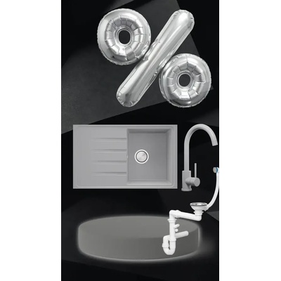 Твоят Стил Сива кухненска мивка от гранит Милано 45 780 x 500, Смесител 5010, Сифон