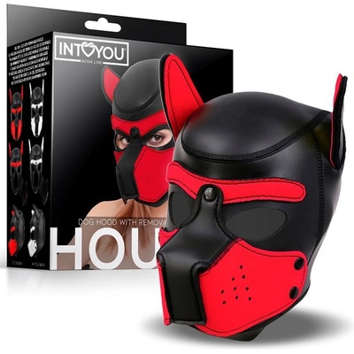 INTOYOU Neoprene Dog Mask Red Black fetish maska pes