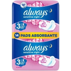 Always Дамски превръзки с крилца Always Sensitive - Ultra Night Duo, 14 броя
