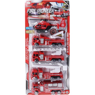 Wiky Vehicles Hasičský set auto na zpětné natažení 17 cm 5 ks