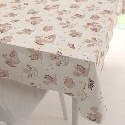 Biante Detský bavlna obdĺžnikový obrus Sandra SA-467 Dráčikovia na žltobéžovom 50x100 cm