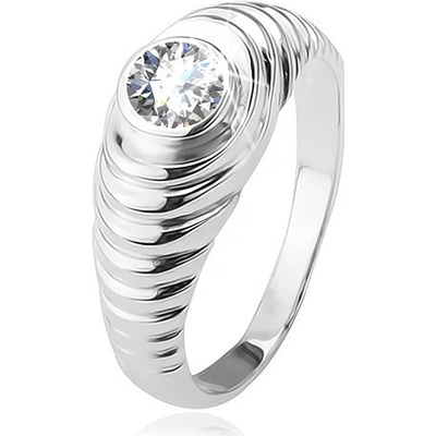 Šperky eshop prsten ze stříbra 925 stupňovitá ramena čirý zirkon BB13.11