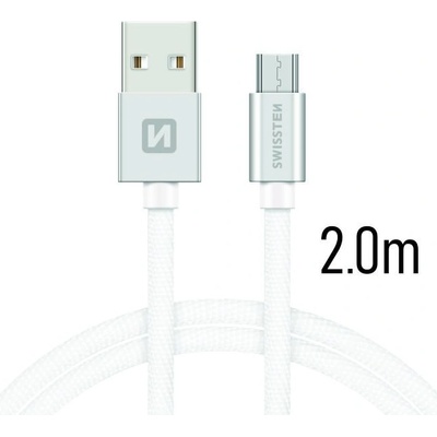 Swissten 71522303 USB 2.0, zástrčka A - zástrčka micro B, opletený, 2m, stříbrný