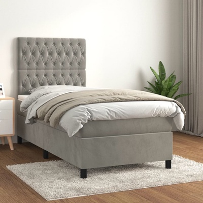 Petrashop 3143187 boxspring postel s matrací světle šedá samet