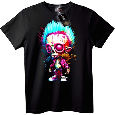 NOONEBRAND Неонов череп пънк тениска - 3XL, Black
