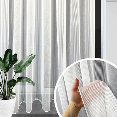 Voálová hotová pruhovaná bílá záclona s řasící páskou - Ervi 43960(různé velikosti)