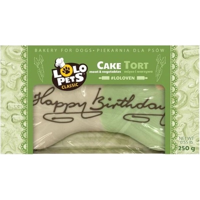 LOLO PETS Torta pre psov Happy Birthday s príchuťou mäsa a zeleniny 250 g
