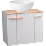 Krofam Комплект стенни шкафове Krofam e-L_WOOD бял 79 см, плот Krofam e-L_WOOD кафяв 81 см и мивка (139-0008+139-0055+149-0200)
